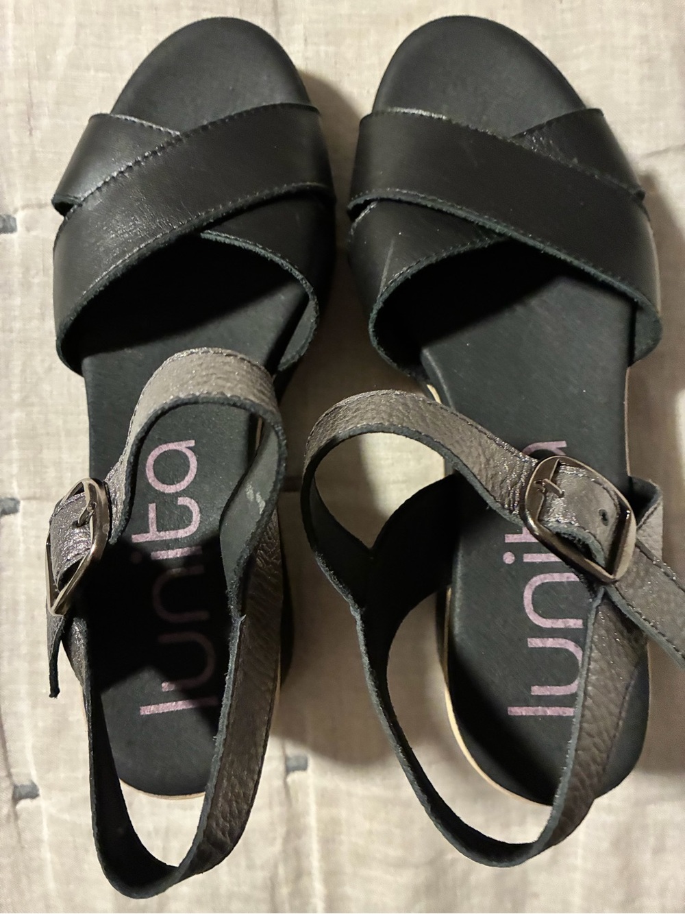 Unisa Black Cross-Strap Ankle-Sling Sandals with Buckle